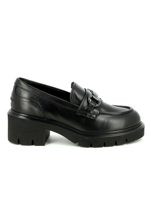 mocassino da donna in pelle liscia nera con tacco 5 cm e suola carrarmato NERO GIARDINI | I513980D100